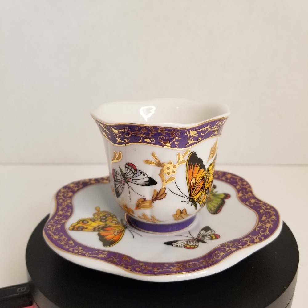 Butterflies Tea Cup & Saucer Formalities Baum Bros 10k Gold Trim - Picture 2 of 7